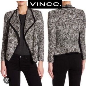 Vince Black White Tweed Open Draped Boucle short Jacket Size 4
